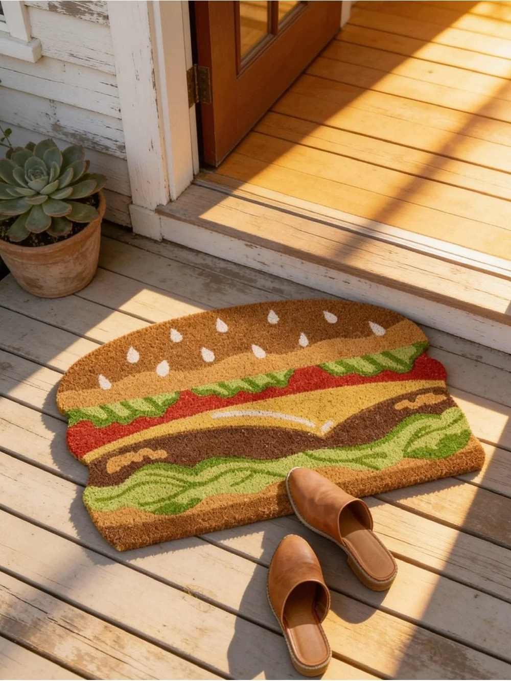 Hamburger Doormat in Brown, Green, Red, Cream - Home Accents